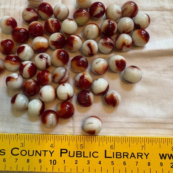 Glass Marbles Opaque White Milk Brown Swirl Lot of 50 5/8" - Picture 1 of 2